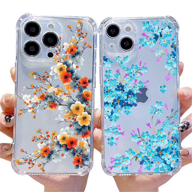 Soft airbag shockproof Pink purple flower Phone Case For iPhone 16 pro