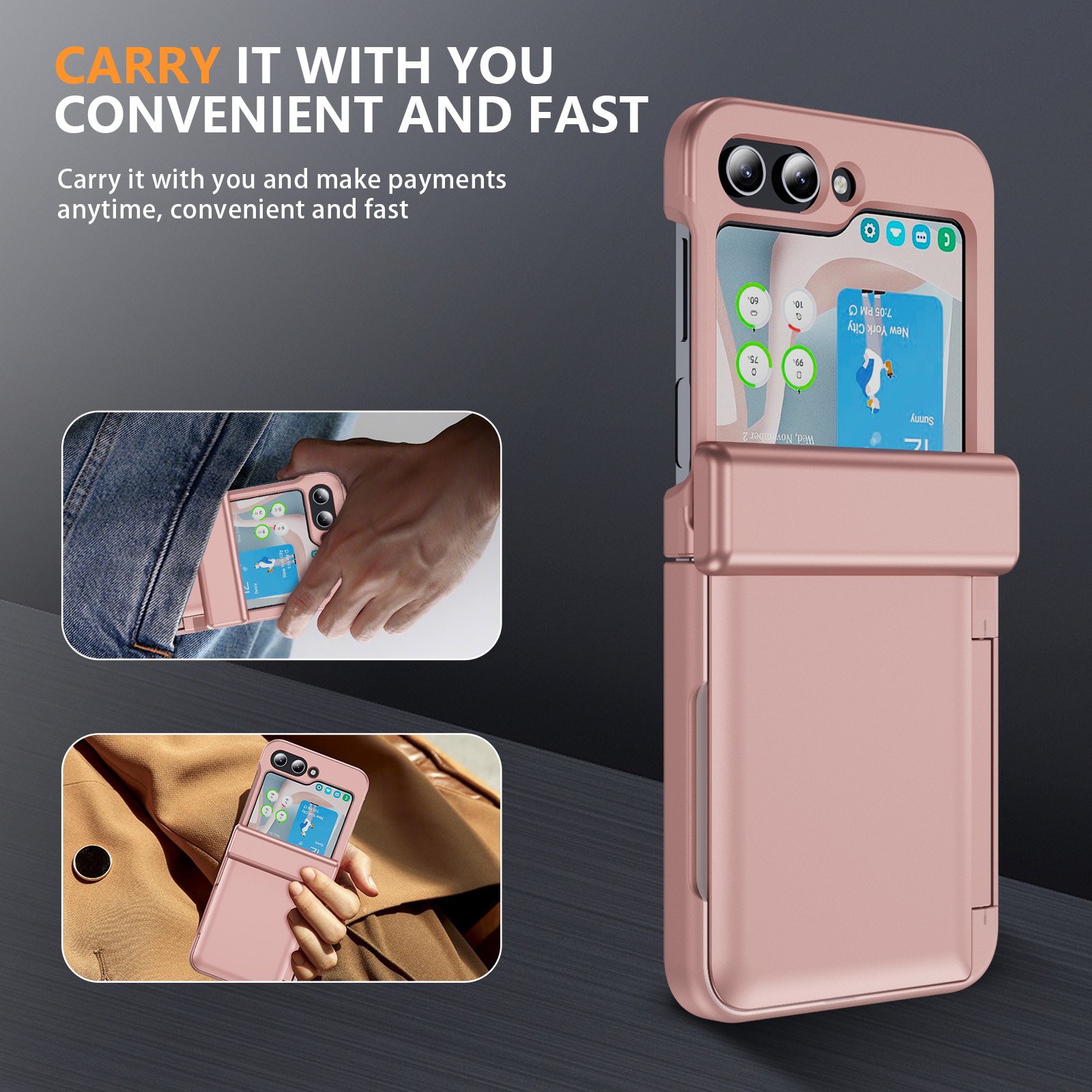 Shockproof Anti-fall TPU PC Mobile Phone Case with Card Holder Credit card Wallet Back Cover For samsung Z-flip5