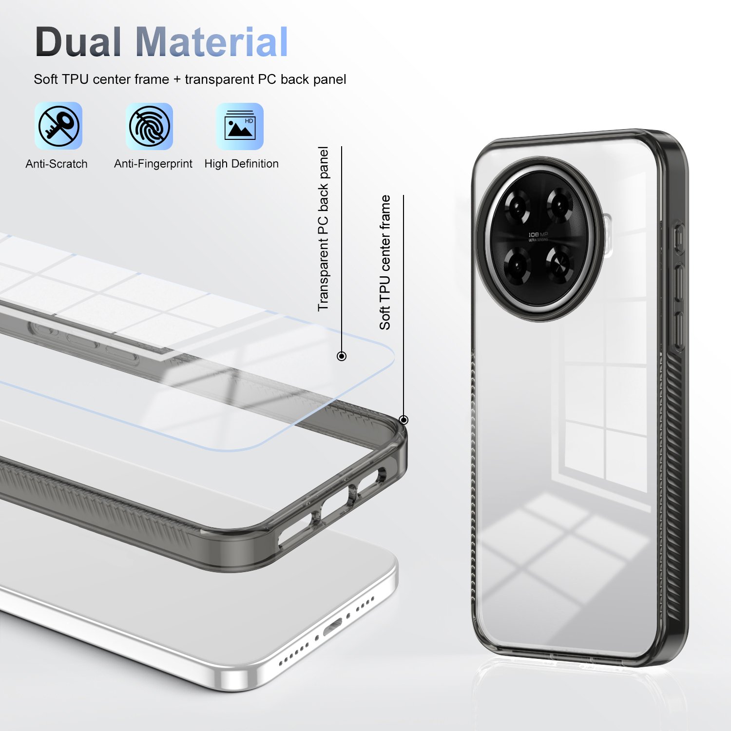 Mobile Phone Case Transparent Hybrid Acrylic +TPU 2.5MM for Tecno Spark 20 Pro + Spark Go 2024 Go 2023 Clear Phone Back Cover