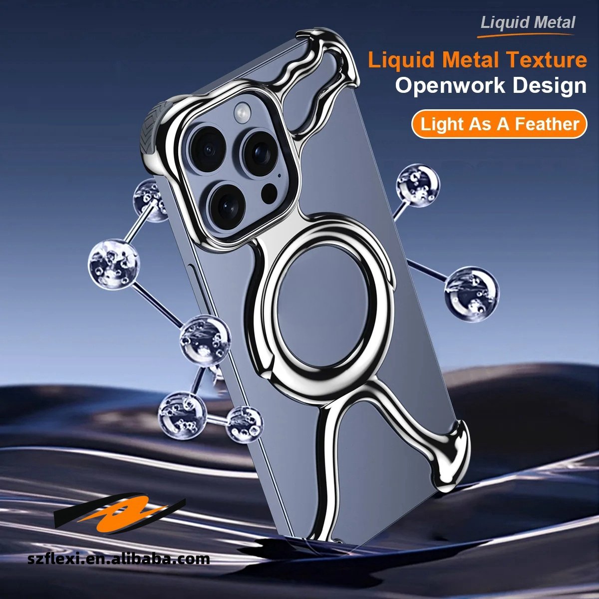 Liquid Metal Mechanical Armor Hollow Phone Case For iPhone 16 15 Pro Max Metal Removable Heat Dissipation Shockproof Hard Cover