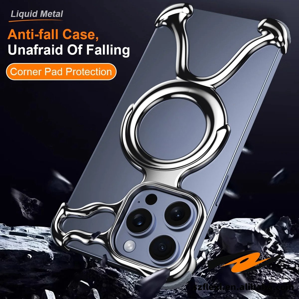 Liquid Metal Mechanical Armor Hollow Phone Case For iPhone 16 15 Pro Max Metal Removable Heat Dissipation Shockproof Hard Cover