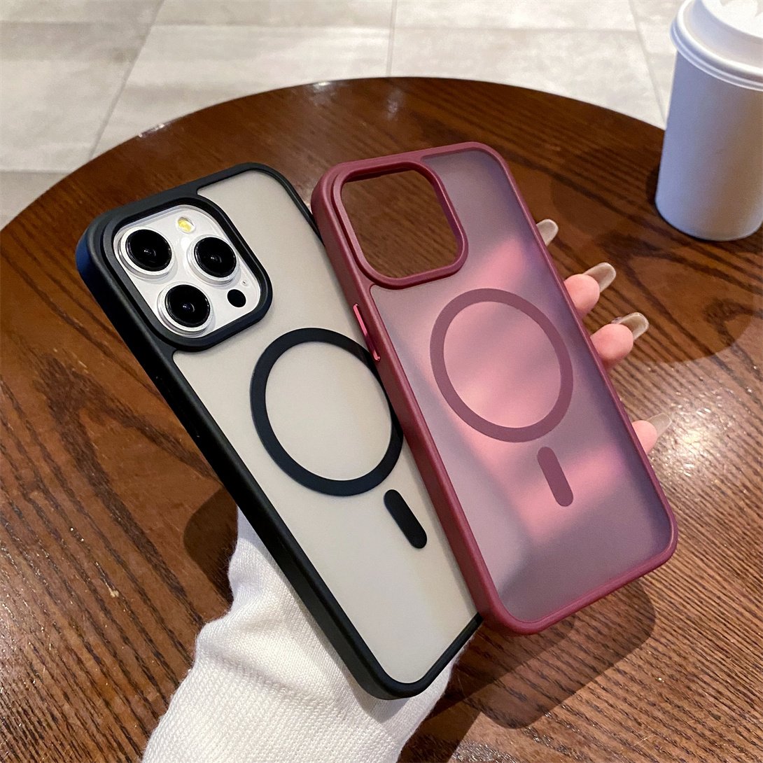 Luxury Translucent Magnetic Phone Case For iPhone 16 15 14 Pro Max 13 Matte Glossy Frosted Back Cover with metal buttons