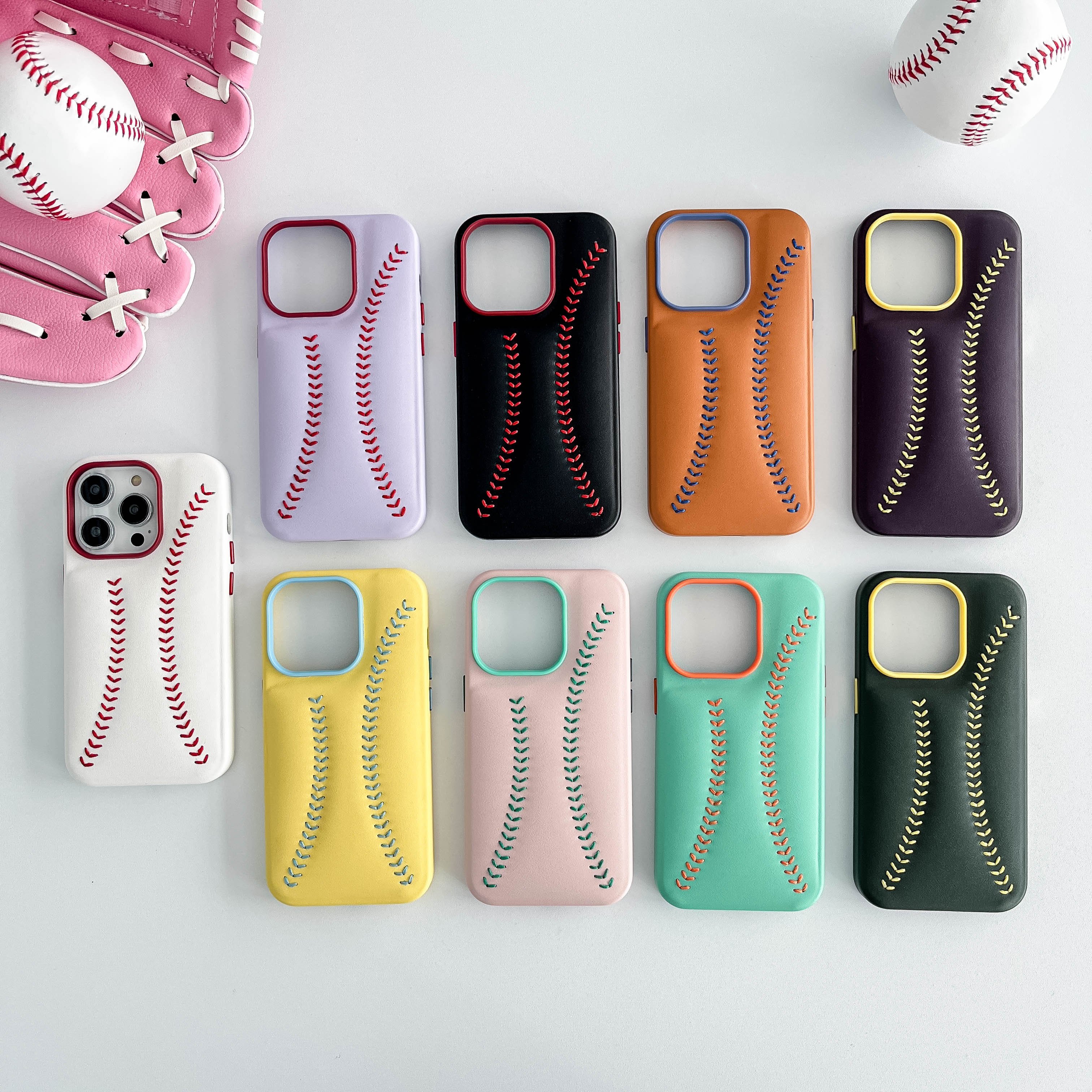 2024 Leather Baseball Mobile Phone Cases Waterproof And Shockproof Microfibre Candy Color for iphone 16 15 14 13 12 Pro Max Plus