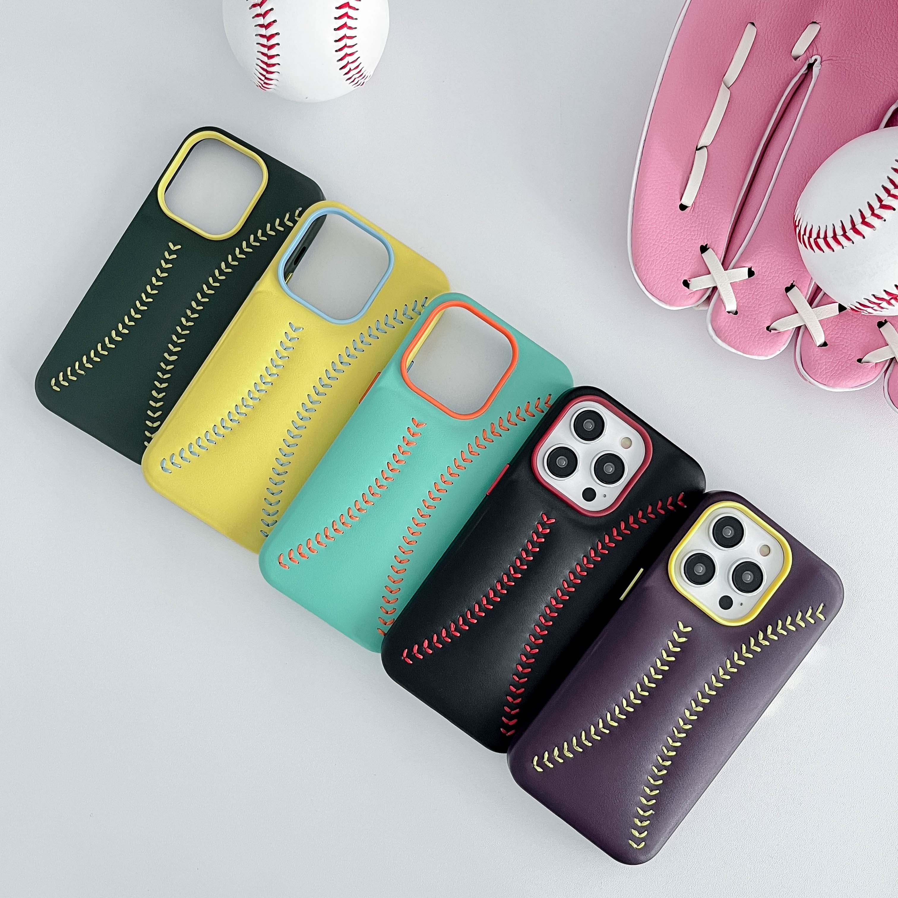 2024 Leather Baseball Mobile Phone Cases Waterproof And Shockproof Microfibre Candy Color for iphone 16 15 14 13 12 Pro Max Plus