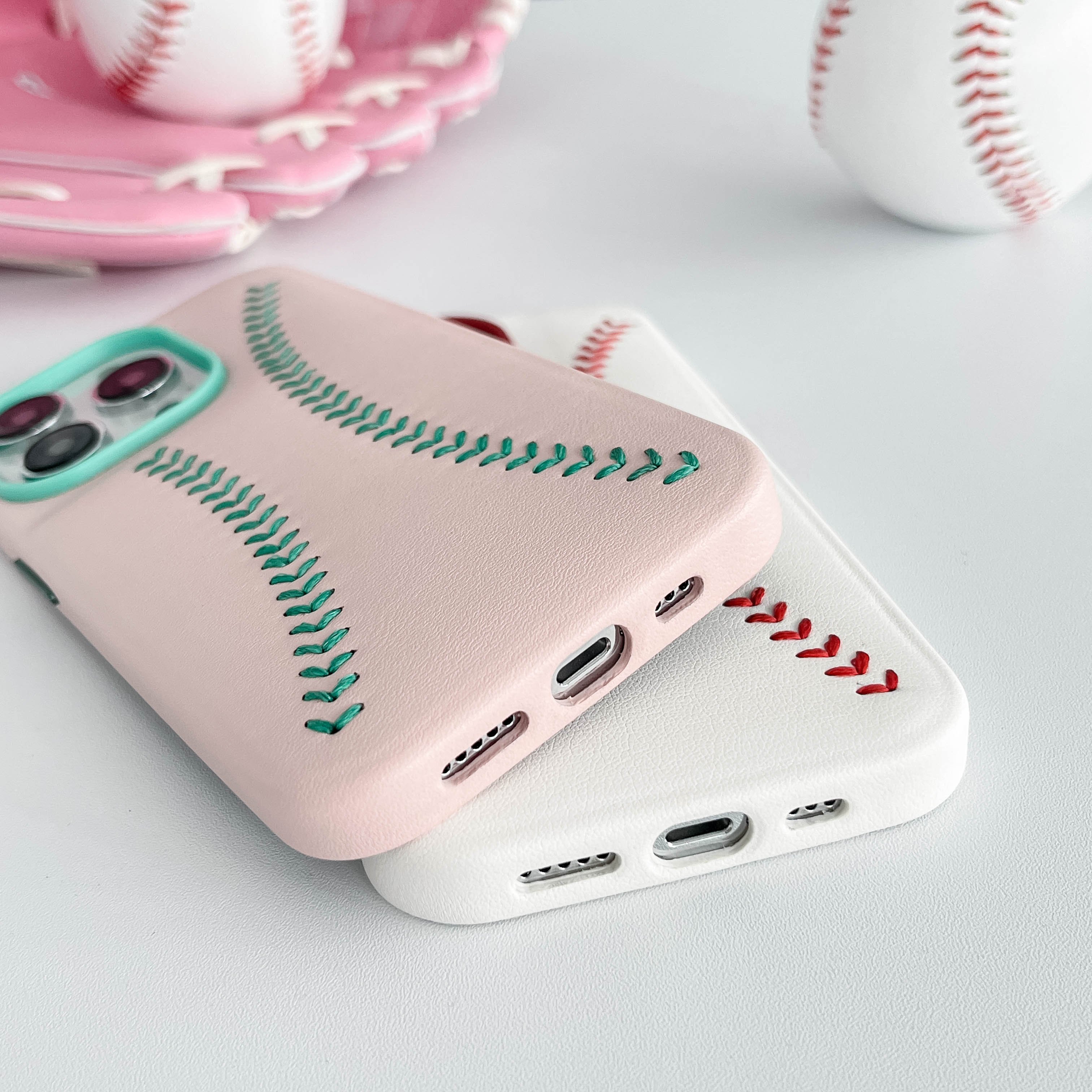 2024 Leather Baseball Mobile Phone Cases Waterproof And Shockproof Microfibre Candy Color for iphone 16 15 14 13 12 Pro Max Plus