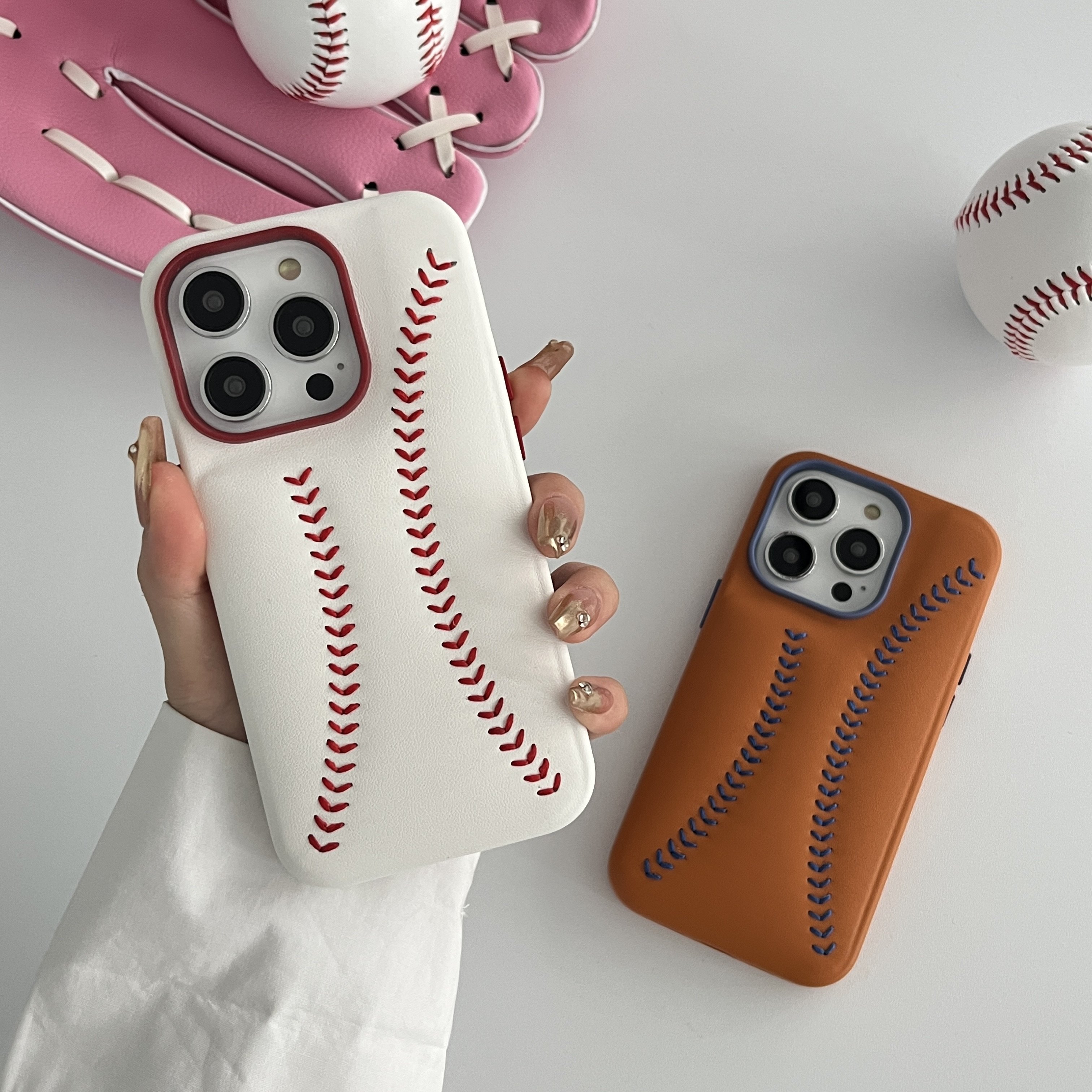 2024 Leather Baseball Mobile Phone Cases Waterproof And Shockproof Microfibre Candy Color for iphone 16 15 14 13 12 Pro Max Plus