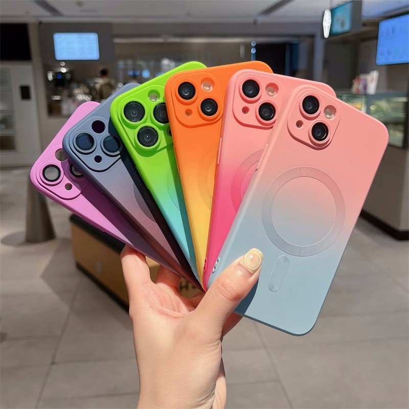 Bulk Gradient Colors Soft Tpu Magnetic Charging Mobile Phone Cases For Iphone 15 14 1312 Pro Max Wireless Charging Back Cover