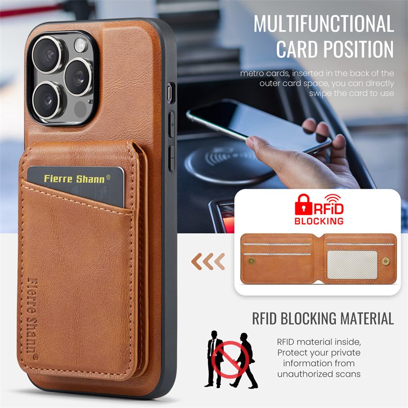 2 In 1 Magnetic Leather Phone Case for iPhone 15 14 13 12 11 Pro Max Plus Wireless Charging Cover Card Holder Cover