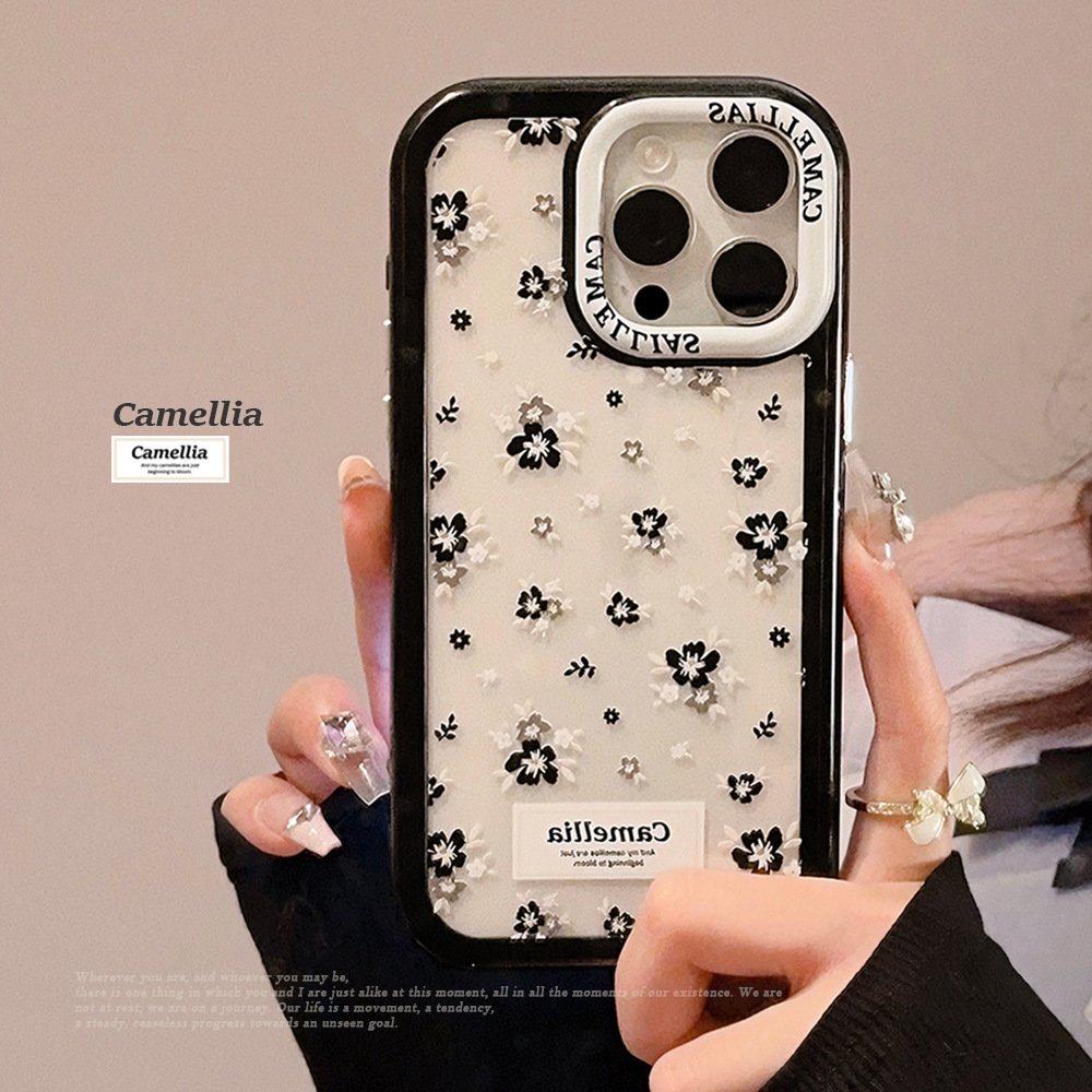 For iPhone 15 14 13 12 11 Pro Max XR XSmax X XS Black Edge Art Oil Painting Camellia Mobile Phone Protective Case