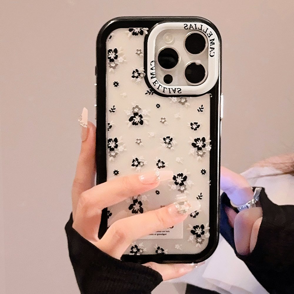For iPhone 15 14 13 12 11 Pro Max XR XSmax X XS Black Edge Art Oil Painting Camellia Mobile Phone Protective Case