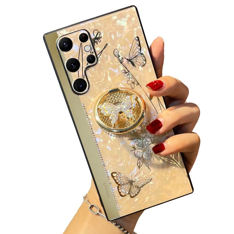 Luxury Glitter Butterfly Diamond Mobile Phone Case Cover Cute Bracelet Flower Phone Case For Samsung S21 S22 Plus 23 Ultra