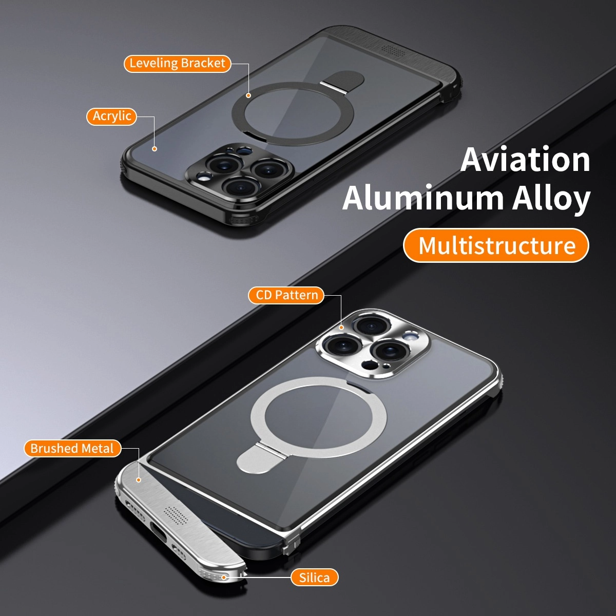 Aluminum Frameless Bumper Aromatherapy Phone Case For iPhone 15 Pro Max With Metal Ring Kickstand Magnetic Shockproof Cover