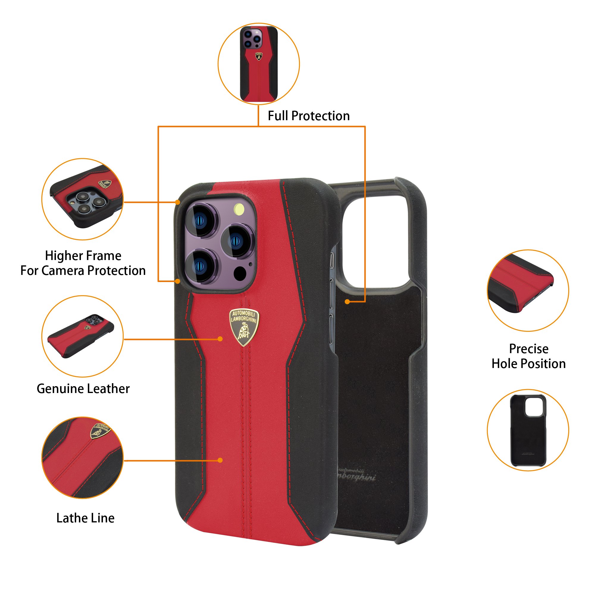 Official licensed Lamborghini Huracan D1 red leather case iphone case mobile phone case protective cover for iPhone 14 Pro
