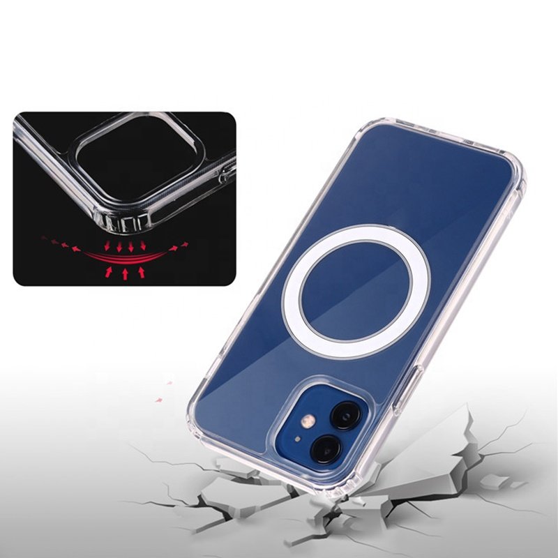 Transparent wireless charging hard clear acrylic magnetic mobile phone Case covers for iPhone 11 12 13 14 15 16 pro max