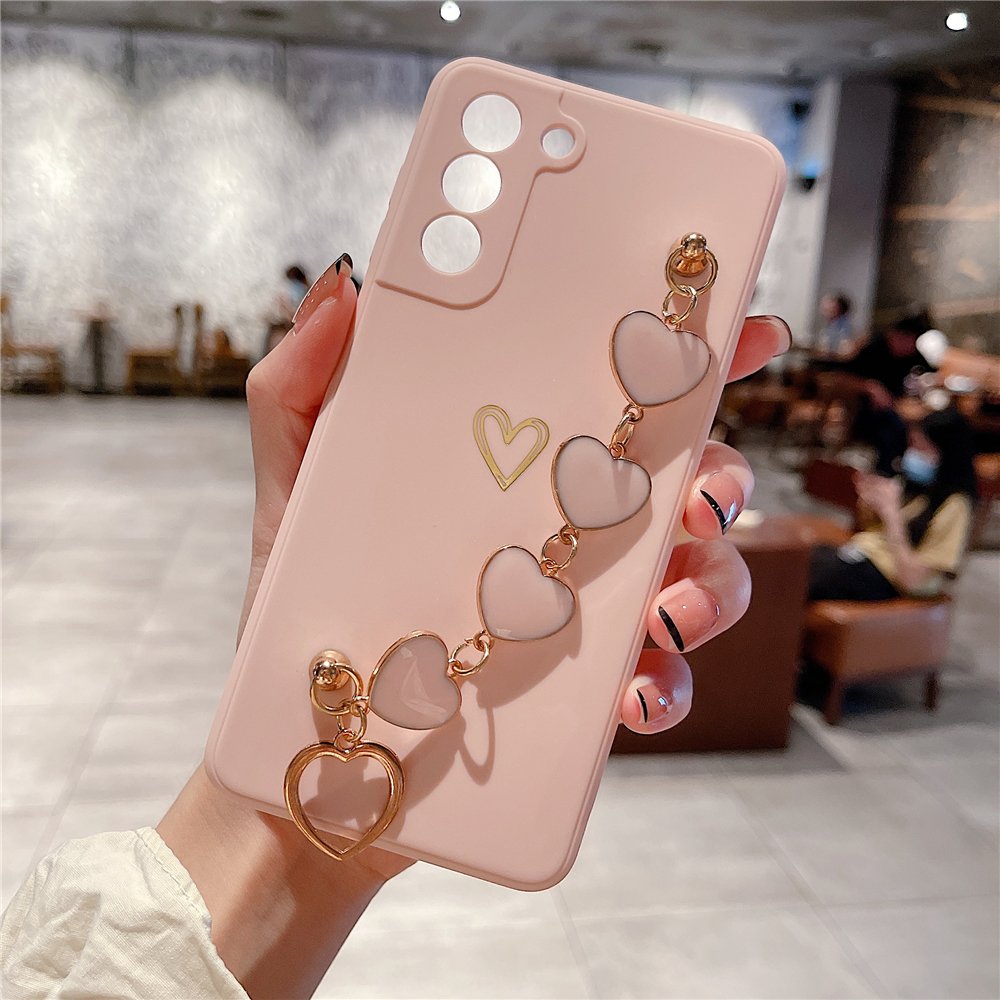 3D Love Heart Wrist Bracelet Phone Case For Samsung S23 S22 Plus Note 20 Ultra S20 FE A52 A72 A12 A42 A32 A51 A71 Silicone Cover
