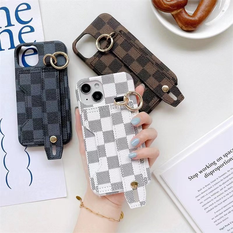 Luxury Trendy Plaid PU Leather Phone Case Stand For iPhone 15 14 13 12 11 Pro Max Customized Retail Includes Card Holder