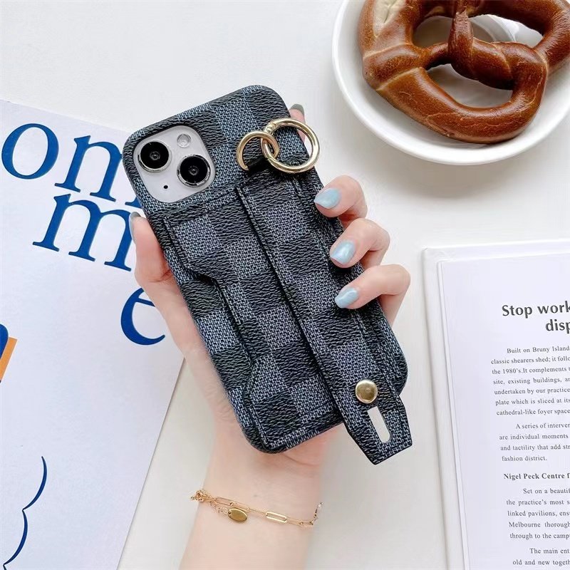 Luxury Trendy Plaid PU Leather Phone Case Stand For iPhone 15 14 13 12 11 Pro Max Customized Retail Includes Card Holder