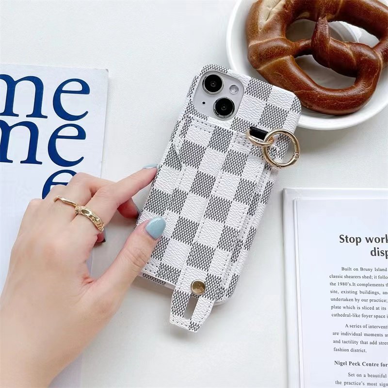 Luxury Trendy Plaid PU Leather Phone Case Stand For iPhone 15 14 13 12 11 Pro Max Customized Retail Includes Card Holder