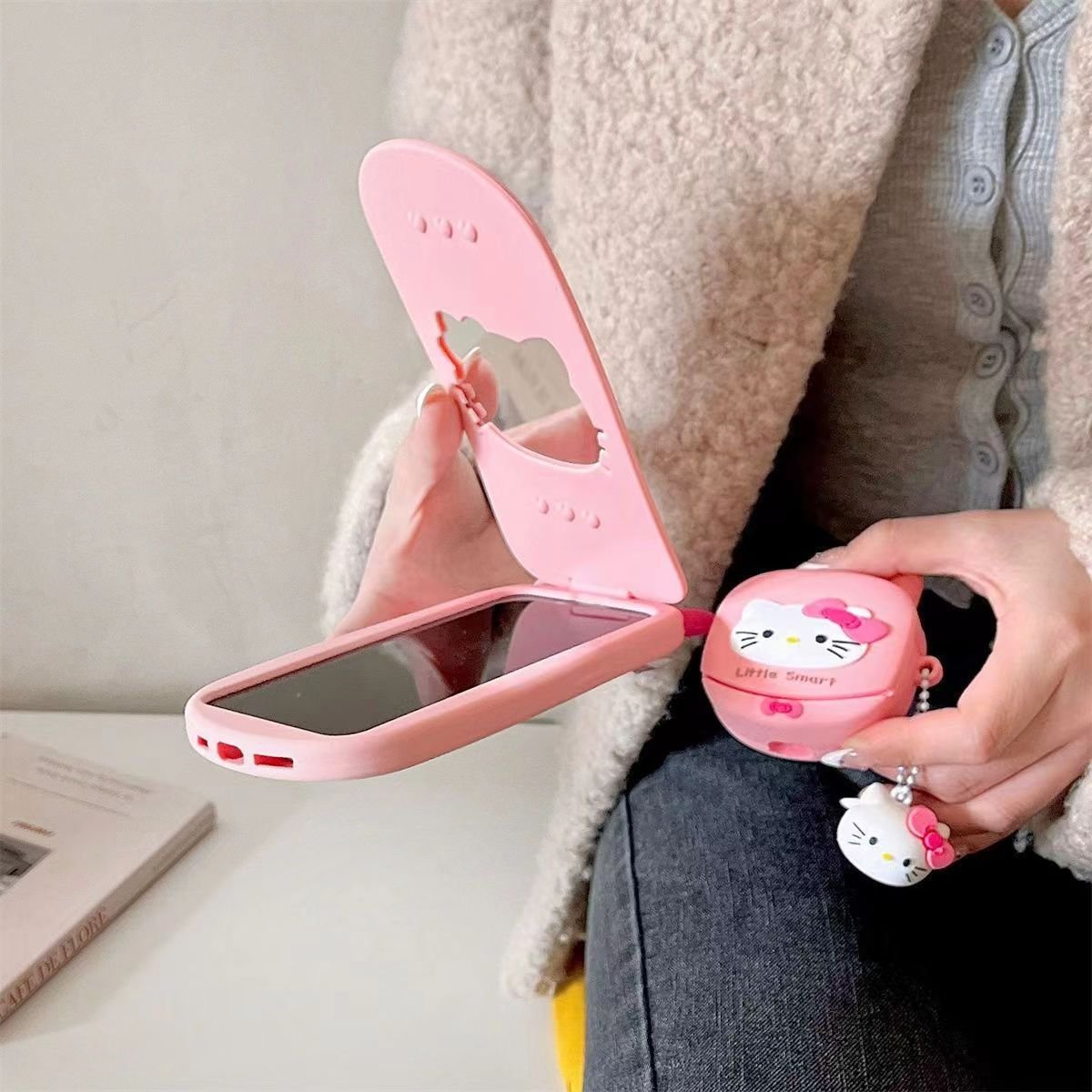 Focuses special design hello cat mobile phone case for iphone 14 15 pro plus max back cover cute pink silicone flip phone case