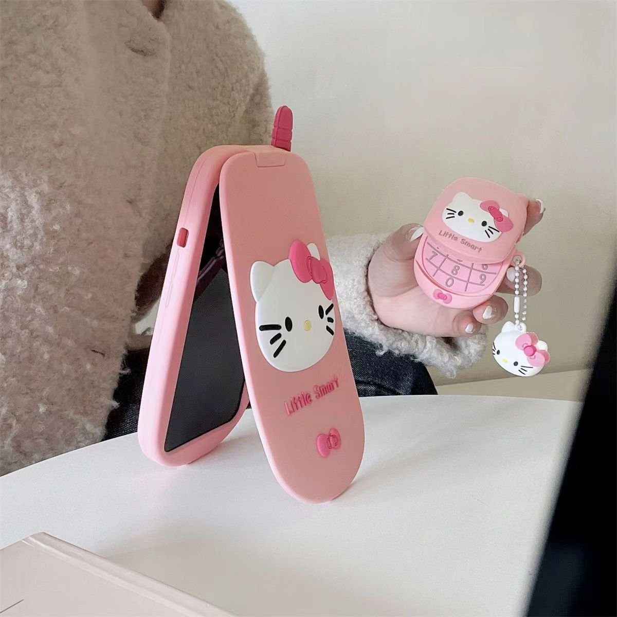 Focuses special design hello cat mobile phone case for iphone 14 15 pro plus max back cover cute pink silicone flip phone case