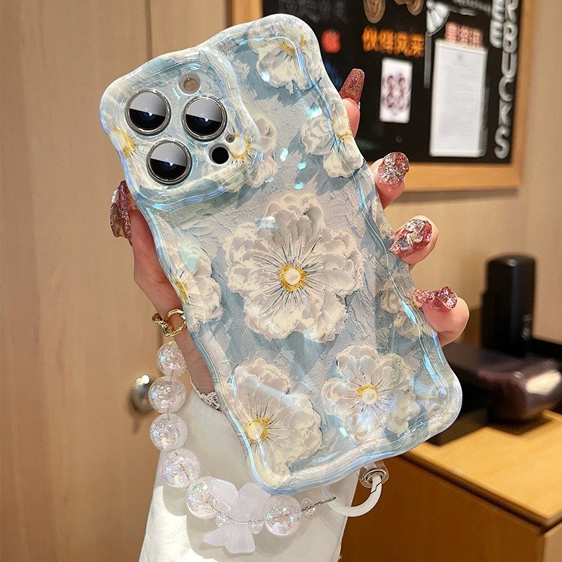 Premium Silicone Phone Case with Flower Embossment Blu-ray Design Free Protective Wristband & Lanyard Included Mobile Model