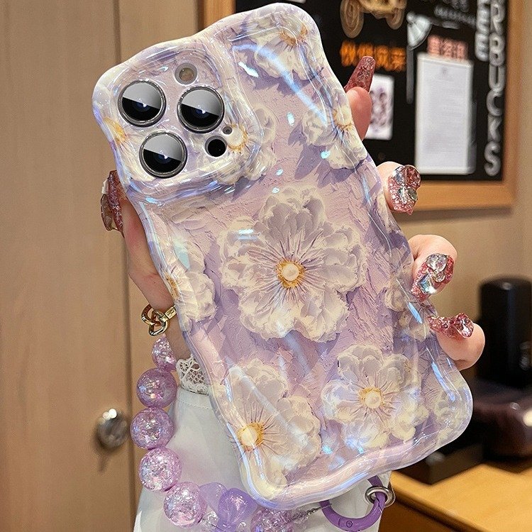 Premium Silicone Phone Case with Flower Embossment Blu-ray Design Free Protective Wristband & Lanyard Included Mobile Model