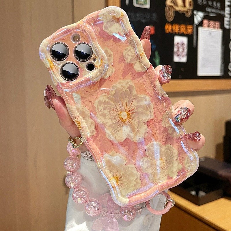 Premium Silicone Phone Case with Flower Embossment Blu-ray Design Free Protective Wristband & Lanyard Included Mobile Model