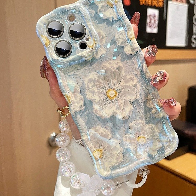 Premium Silicone Phone Case with Flower Embossment Blu-ray Design Free Protective Wristband & Lanyard Included Mobile Model