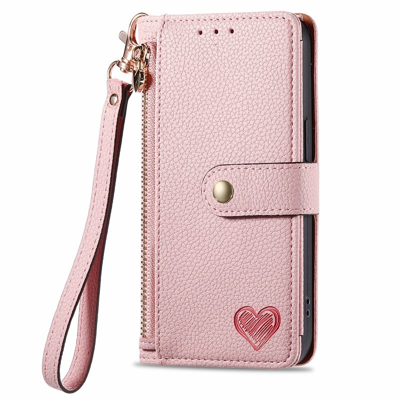 Lychee skin wallet case for One Plus Nord CE4, For Nothing Phone 2A Credit card Pouch case with Rope