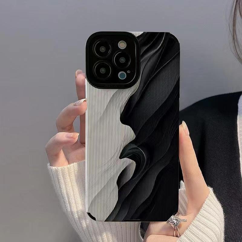 Ins Style Black and White Wave Pattern Full-wrap Phone Case for iPhone 14 Pro Max 11 12 13