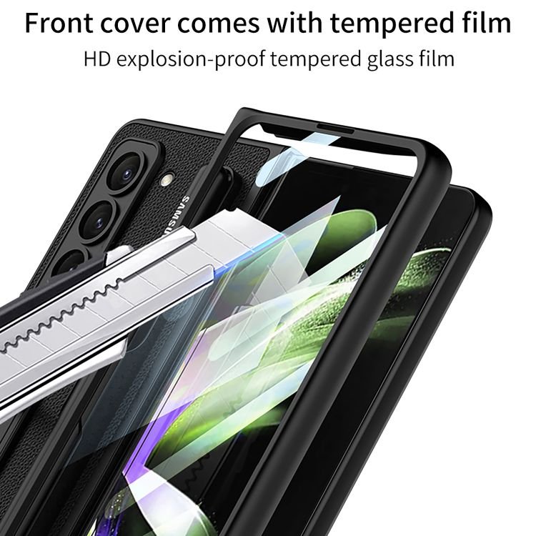 For Samsung Z Fold 5 phone case ultra-thin With front Case leather stand pen slot For Galaxy z fold 5 protective case