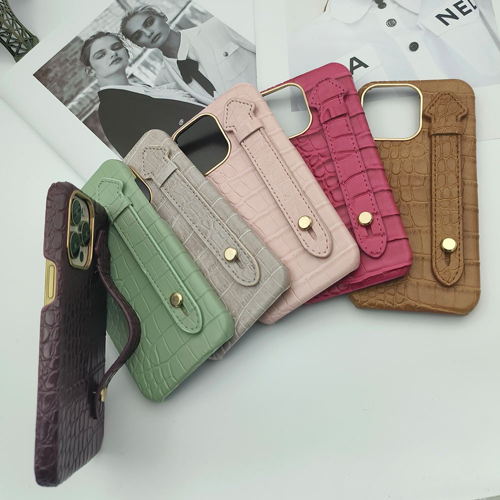 Crocodile pattern leather metal gold border mobile phone case for iphone 14 14Pro 14promax 13 13Pro 13phone case