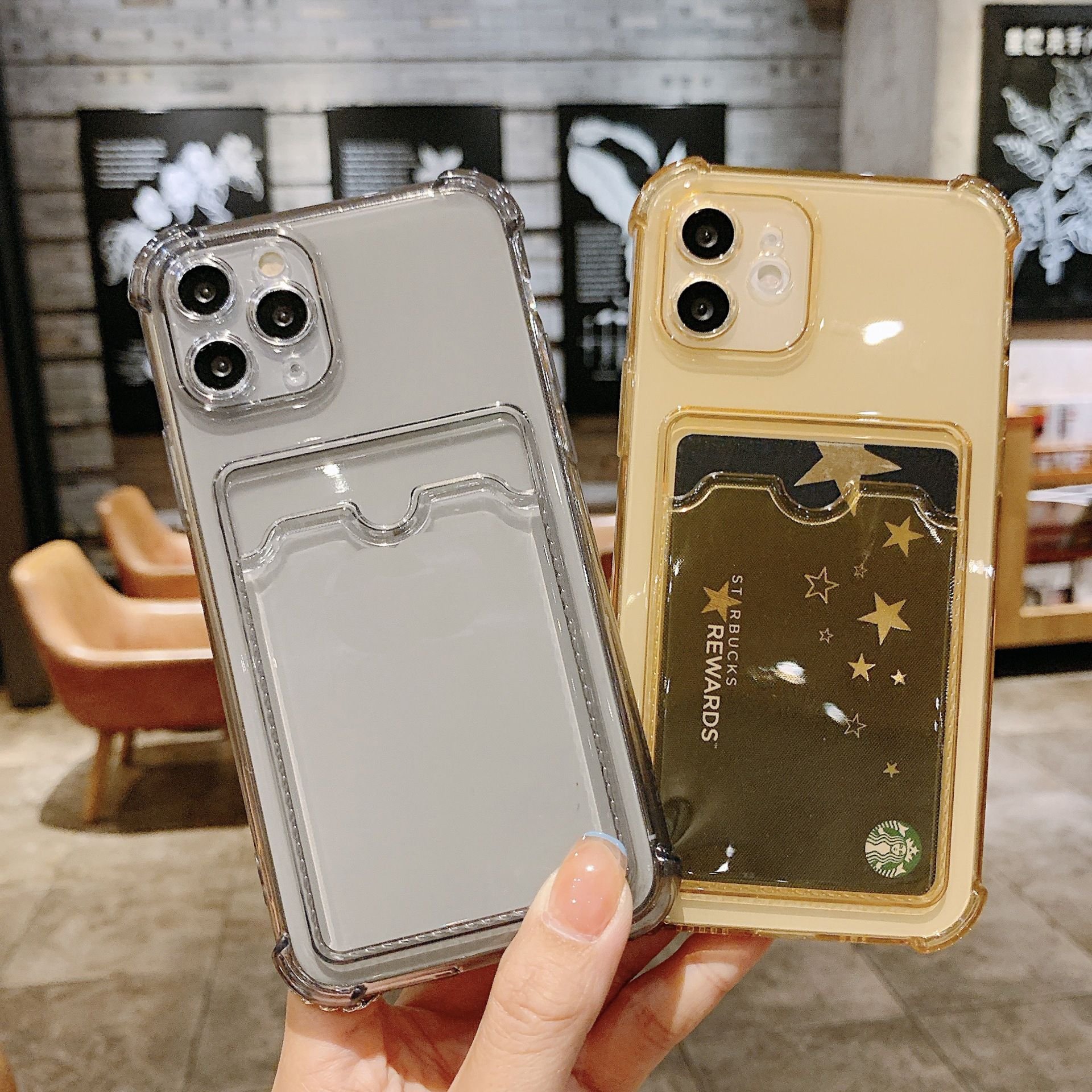 Shockproof Clear Credit Card Holder Phone Case for iPhone 15 Pro XR XS 11 12 13 14 15 Pro Max Fundas Back Cover