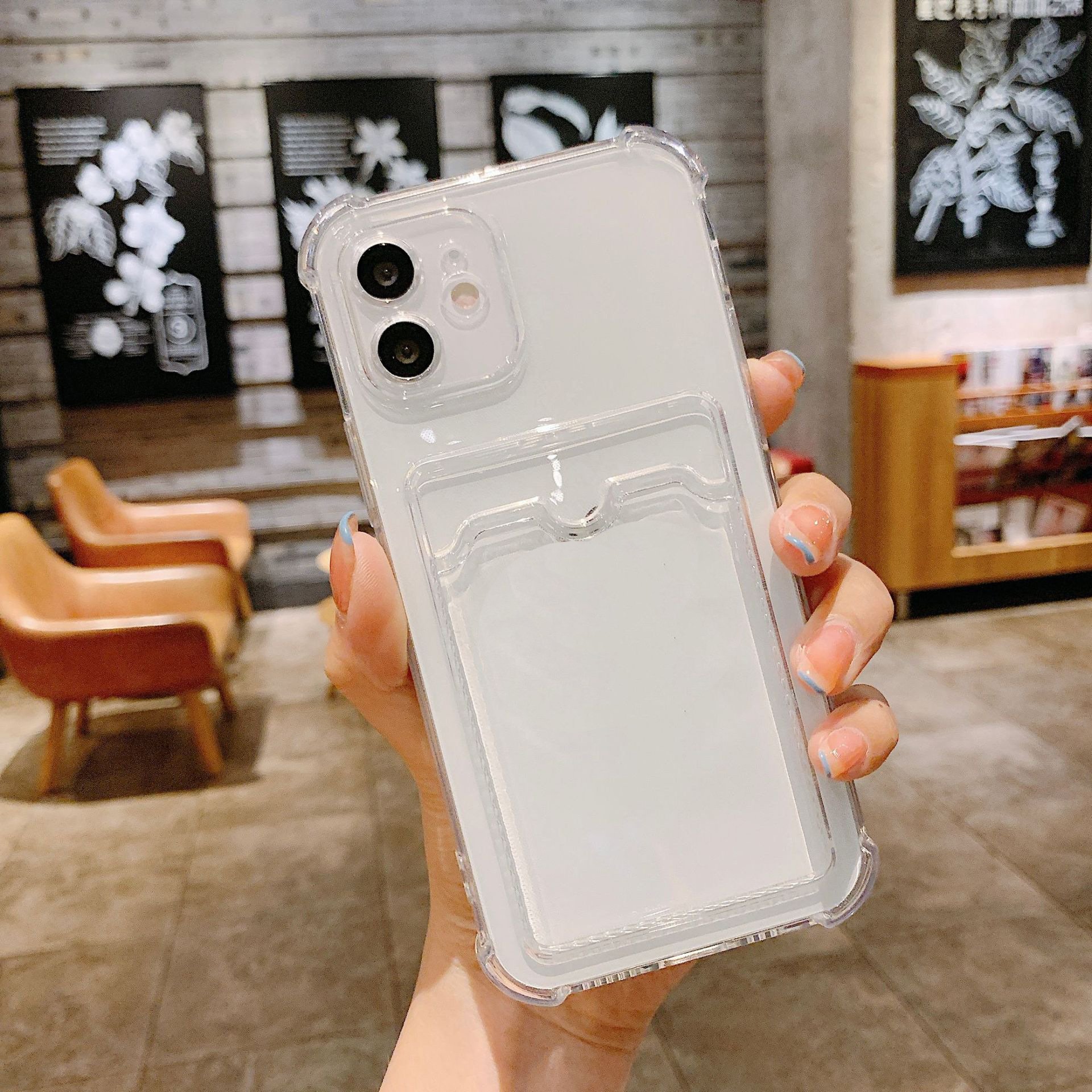 Shockproof Clear Credit Card Holder Phone Case for iPhone 15 Pro XR XS 11 12 13 14 15 Pro Max Fundas Back Cover