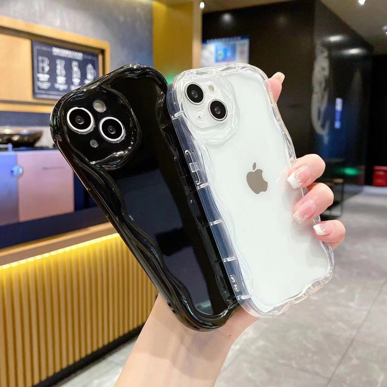 For iPhone 7 to 15 pro max Simple Cream Transparent Clear Airbag Mobile Back Cover Shockproof TPU Phone Case