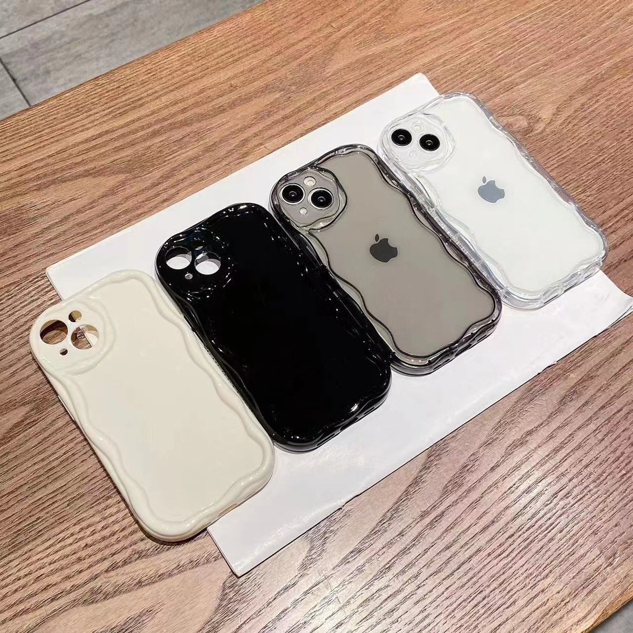 For iPhone 7 to 15 pro max Simple Cream Transparent Clear Airbag Mobile Back Cover Shockproof TPU Phone Case