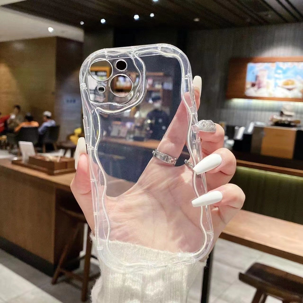 For iPhone 7 to 15 pro max Simple Cream Transparent Clear Airbag Mobile Back Cover Shockproof TPU Phone Case