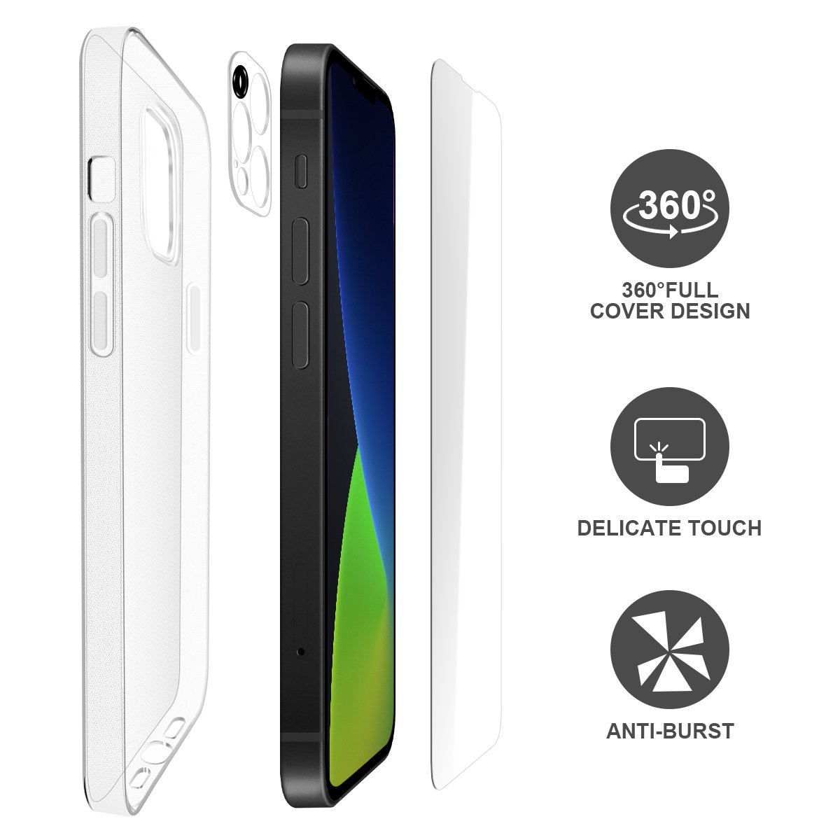 3 In 1 Packing Full Protection Tpu Phone Case with camera len Protector For Iphone 14 Pro Max Tempered Glass Screen Protector