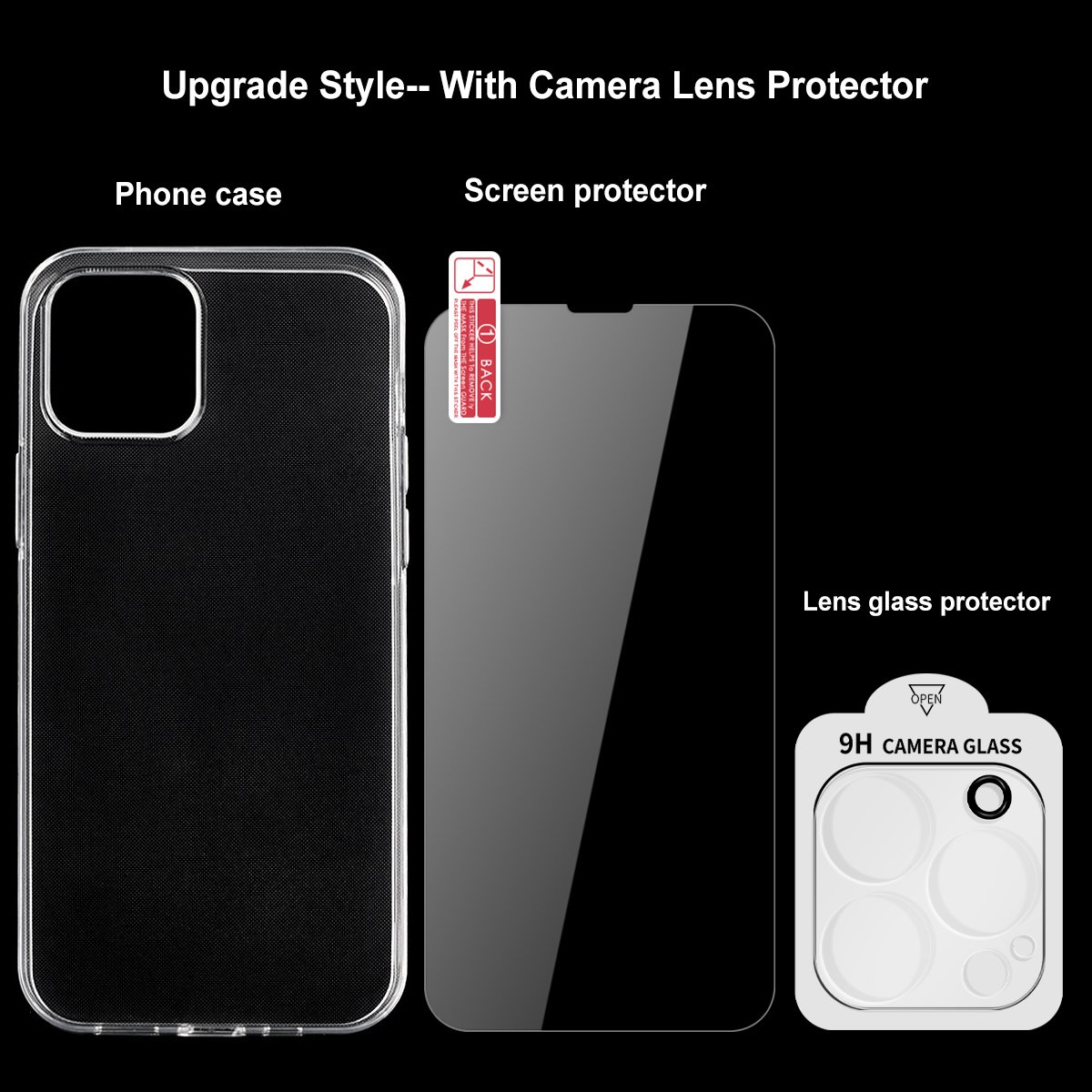 3 In 1 Packing Full Protection Tpu Phone Case with camera len Protector For Iphone 14 Pro Max Tempered Glass Screen Protector