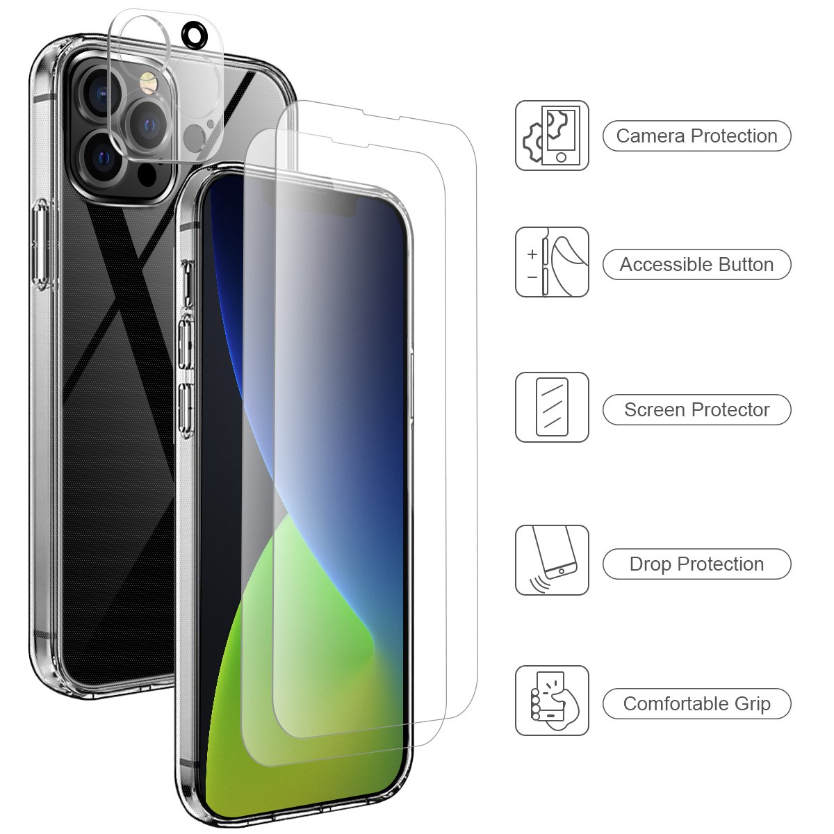 3 In 1 Packing Full Protection Tpu Phone Case with camera len Protector For Iphone 14 Pro Max Tempered Glass Screen Protector