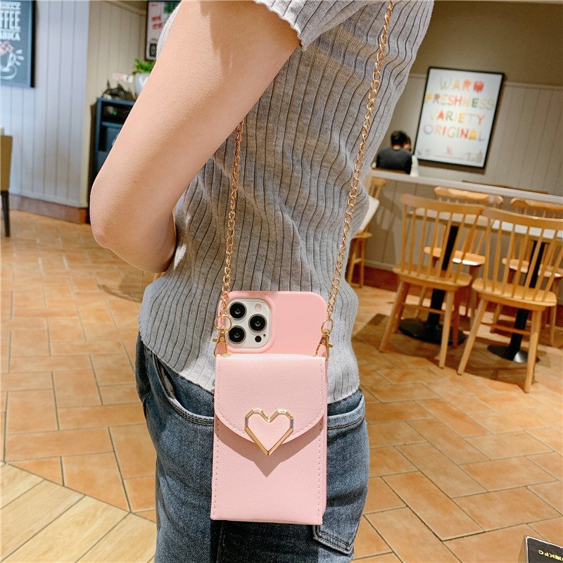 Trendy Love Silicone Phone Case With Chain For iPhone 14 15 16 Pro Max Luxury Case For Women Custom Crossbody Wallet Phone Case