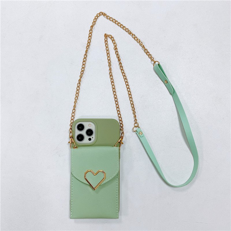 Trendy Love Silicone Phone Case With Chain For iPhone 14 15 16 Pro Max Luxury Case For Women Custom Crossbody Wallet Phone Case