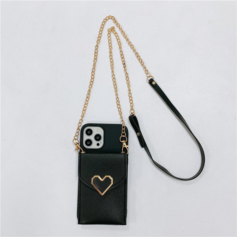 Trendy Love Silicone Phone Case With Chain For iPhone 14 15 16 Pro Max Luxury Case For Women Custom Crossbody Wallet Phone Case