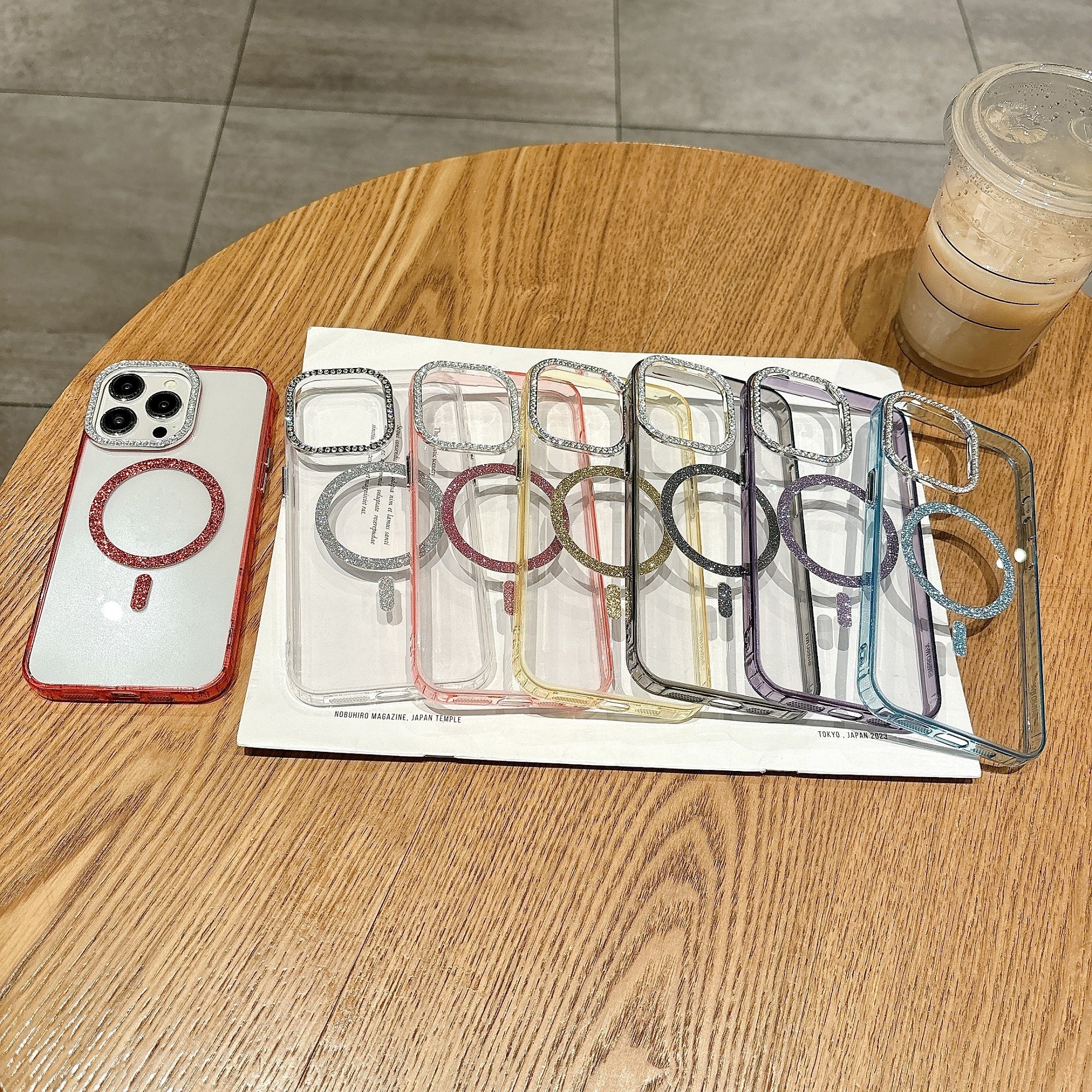 Diamond magnetic bracket phone case for iphone 16 15 wireless charge glitter mobile phone case for iphone 13 14 15 16 pro