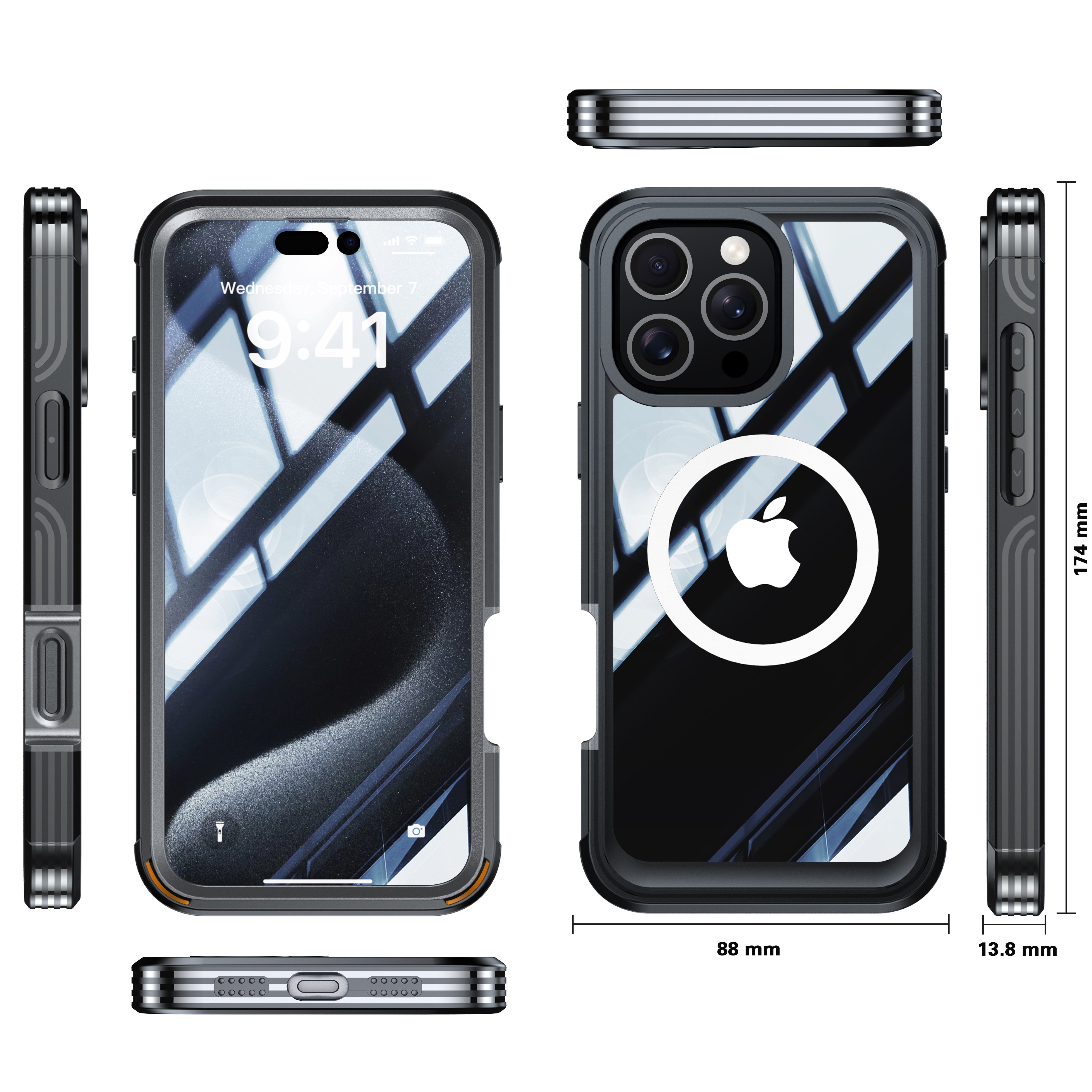 Dual Side 360 Full Cover Protection Magnetic TPU Phone Case for iPhone 16 Pro Max Includes Glass Screen Protector-Model XS