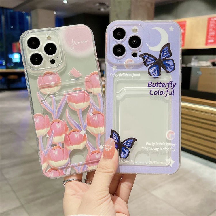 2023 New Painted Card Clear Soft TPU Mobile Phone Case For iPhone 15 14 13 12 11 Pro Max XS 7 8 plus Cartoon Space Flower Cover