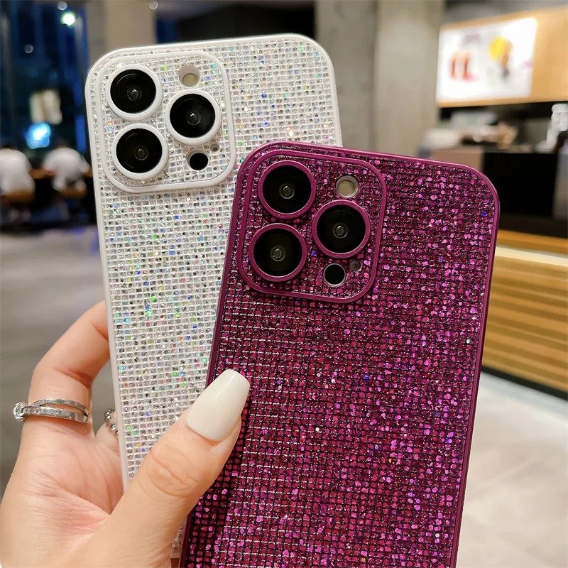 Luxury Full Lens Protection Cover Glitter Shiny Diamond Shockproof Mobile Phone Case for iPhone 11 12 13 14 15 16 Pro Max Case