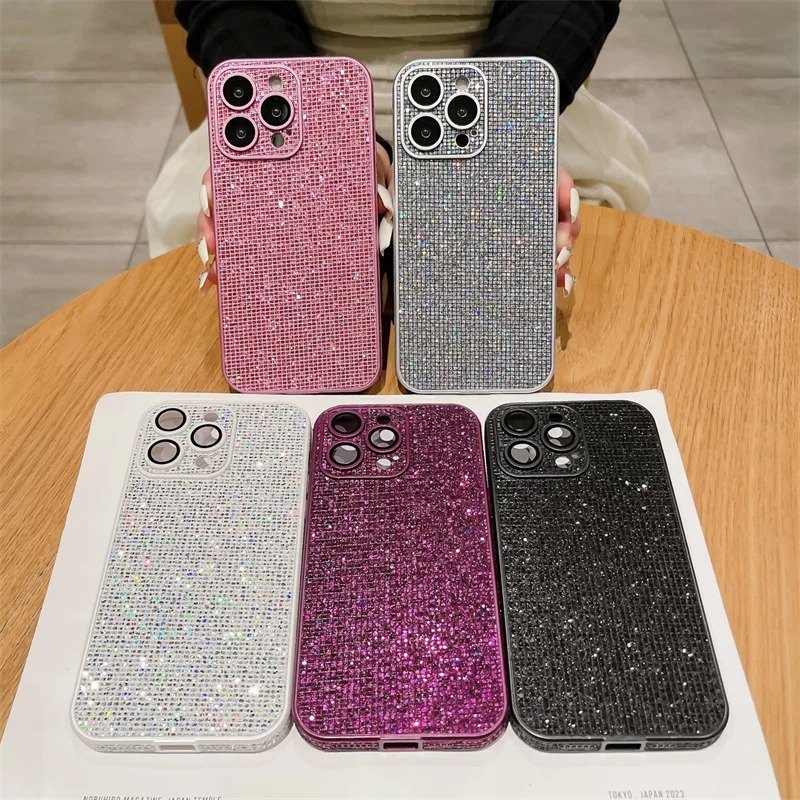 Luxury Full Lens Protection Cover Glitter Shiny Diamond Shockproof Mobile Phone Case for iPhone 11 12 13 14 15 16 Pro Max Case