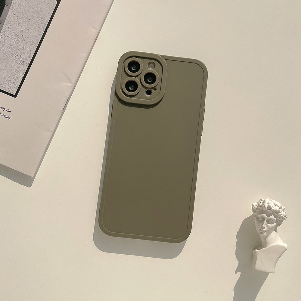 Street Fashion Soft TPU Khaki Green Pure Color Mobile Phone Cases for iPhone 15 Pro Max 14 Pro Max 14