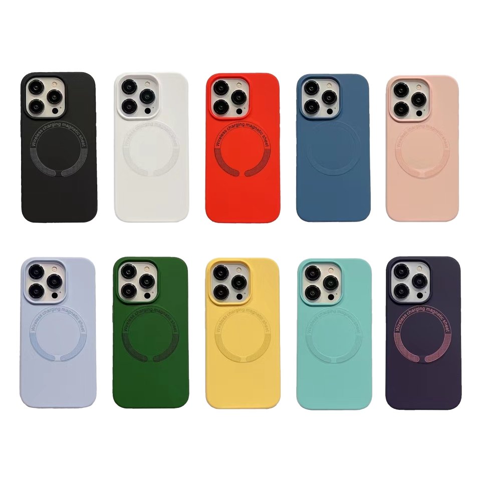 Wireless Charging Magnetic Silicone Phone Case iPhone 16 15 14 13 Pro Max Anti-Drop Anti-Scratch Solid Color INS Box Packaging